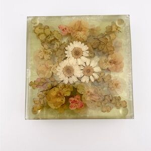 Glass Coasters Pressed Dried Flowers, 4pc Set
